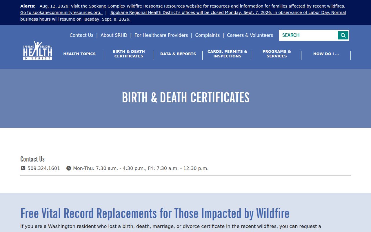 Spokane vital certificate order options for resident verification