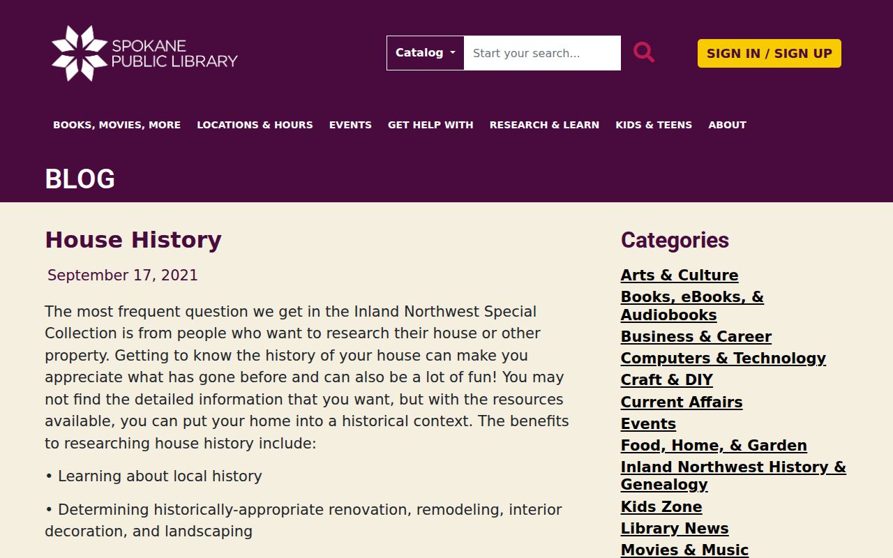 Spokane Public Library house-history resources for tracing previous residents of an address