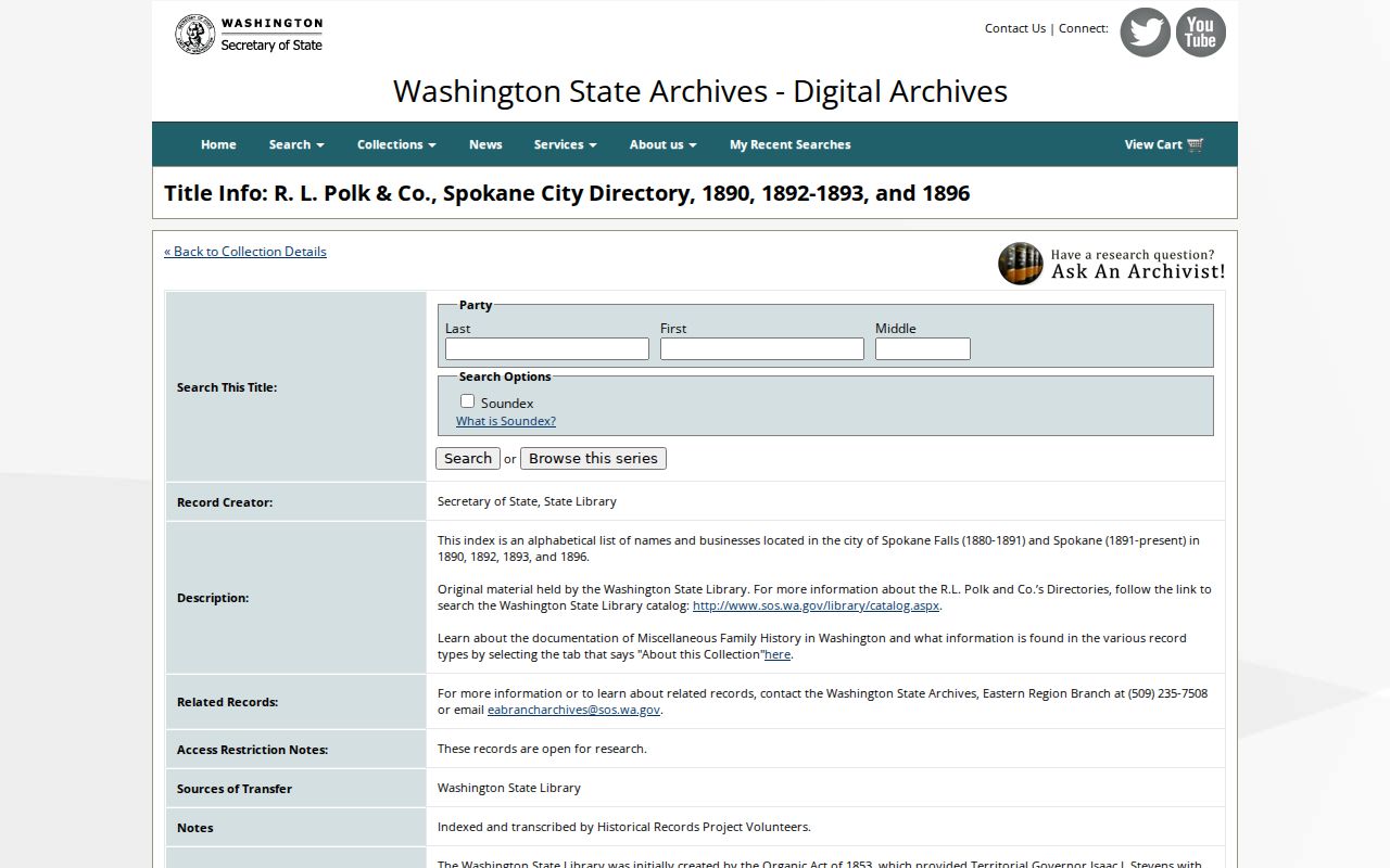 Spokane historical directory search at Washington Digital Archives